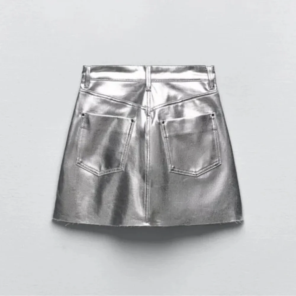 NEW WOMAN HIGH WAIST SILVER MINI SKIRT FRAYED HEM SILVER